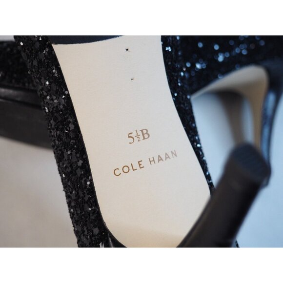 Cole Haan Black Glitter Peep Toe Heels Pumps Grand OS Signature, Size 5.5 (US) - Picture 11 of 12